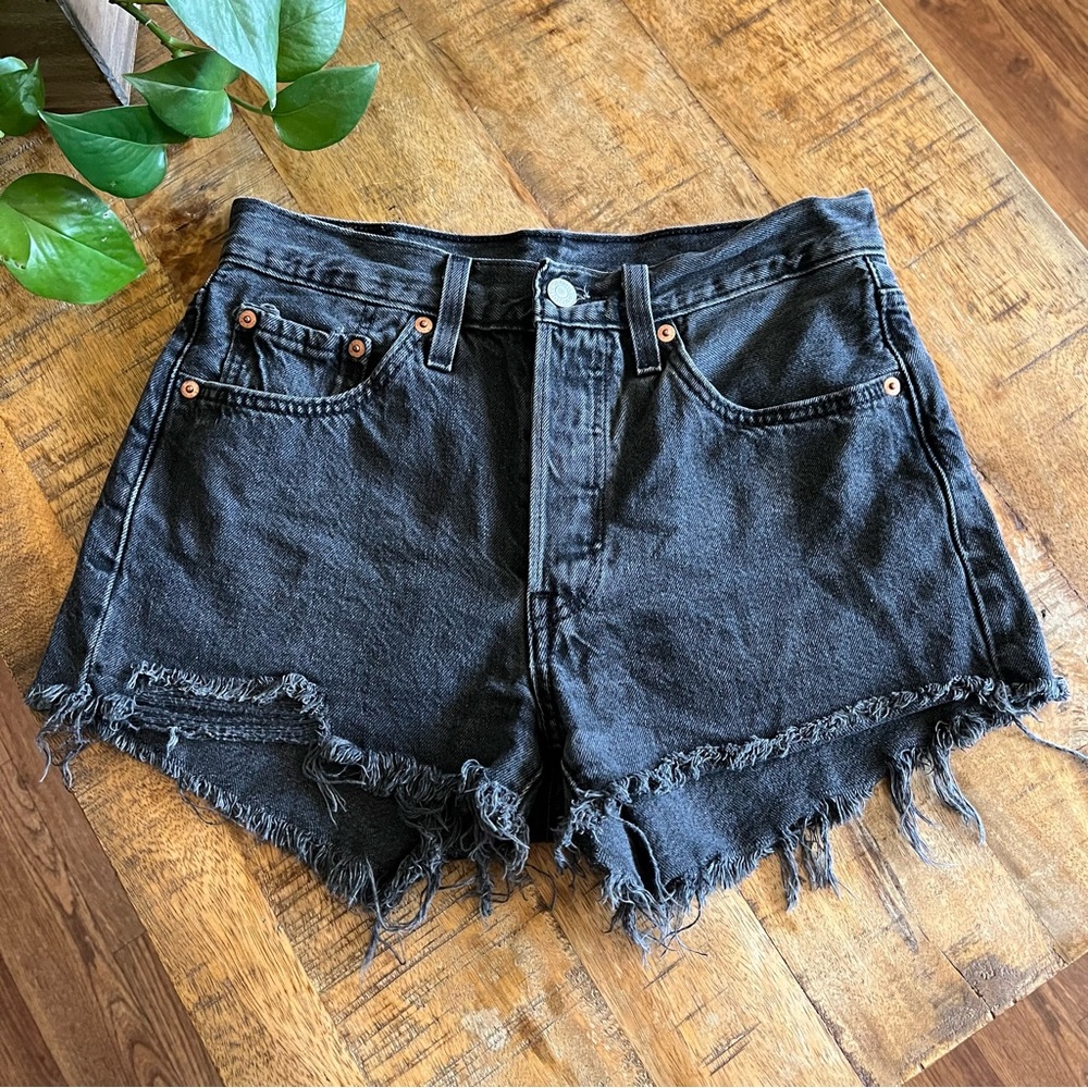 Levi's 501 Original Cutoff Denim Shorts in a faded black wash, high-rise waist